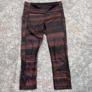 Lululemon Pace Rival Crop Leggings Pink and Black Stripes Pockets Size 6